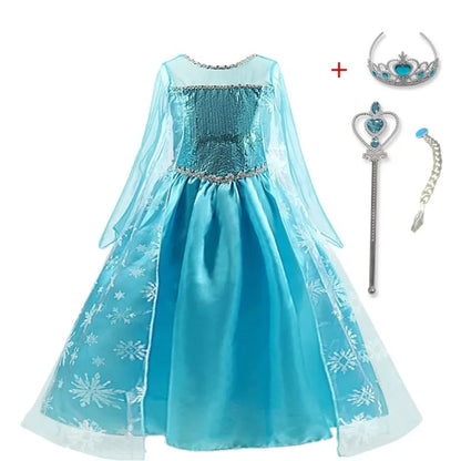 Girls Snow Queen Elsa Costume | Frozen Princess Dress 2025 | Carnival Party | USA