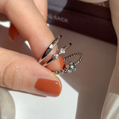 Sterling Silver Flower Bow Ring - Love Combination Adjustable Design