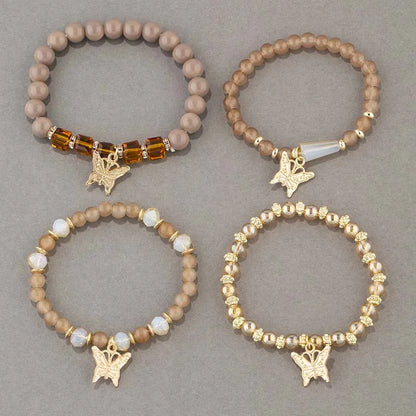 Butterfly Beaded Bracelet Set | 4 Piece Pink Bohemian Stack | USA Australia