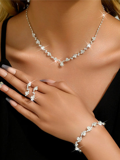 4-Piece Flower Jewelry Set - Necklace Earrings Bracelet Wedding Party