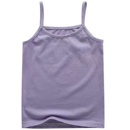 2025 Summer Cotton Girls Tanks Top Breathable Underwears Children Camisoles Kids Solid Color Undershirt Sleeveless Vest Age 3-8