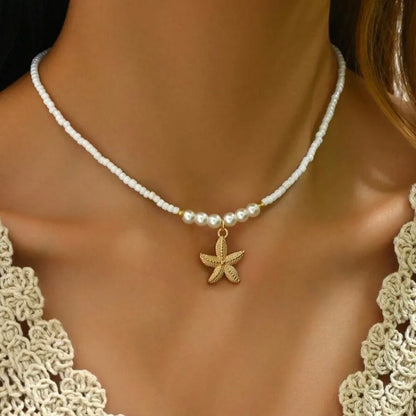 Bohemian Starfish Beach Necklace for Women | Pearl Beaded Choker | Summer | USA