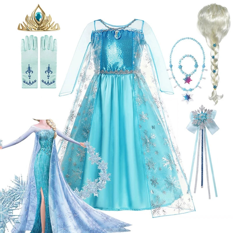 Girls Snow Queen Elsa Costume | Frozen Princess Dress 2025 | Carnival Party | USA