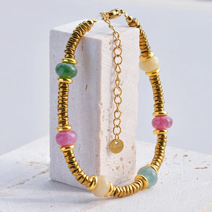 Natural Stone Beaded Bracelet | Colorful Bohemian Gold Chain | Women | USA