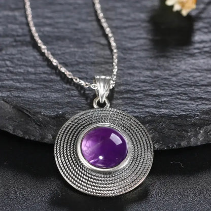 Silver 10MM Amethyst Pendant Necklace | Handmade Gemstone Charm | USA Australia