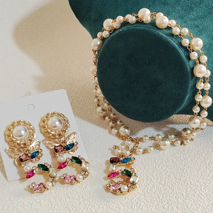 Big Statement Dangle Crystal Earrings  NecklaceFor Lady 5 Digital  Butterfly Drop Jewelry Sets