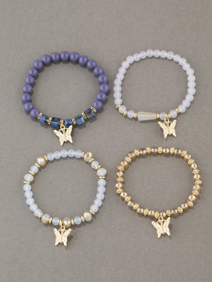 Butterfly Beaded Bracelet Set | 4 Piece Pink Bohemian Stack | USA Australia