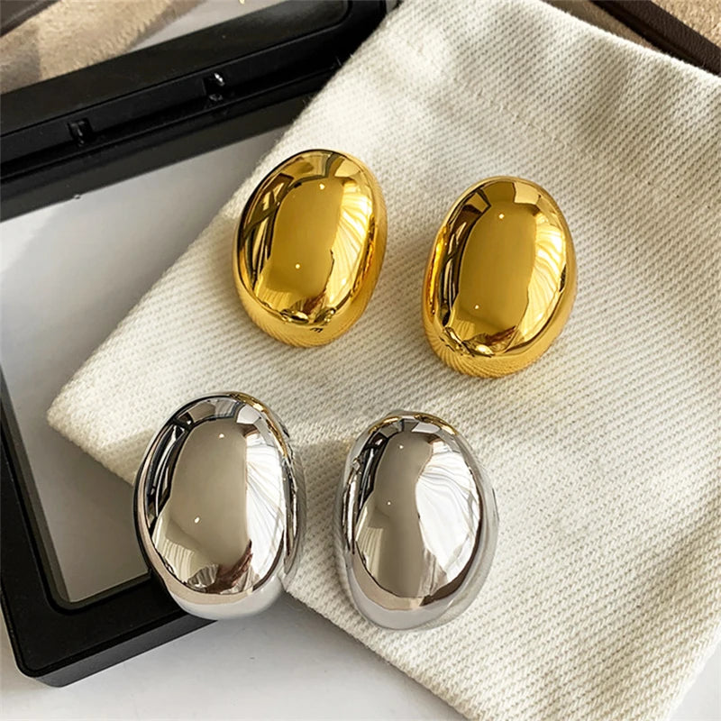 Hollow Oval Stud Earrings - Exquisite Metal Smooth OL Style