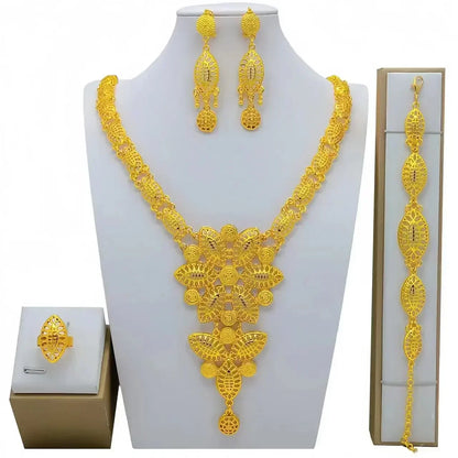 Luxury Dubai Gold Wedding Jewelry Set | African Bridal Gift 4-Piece | USA Australia