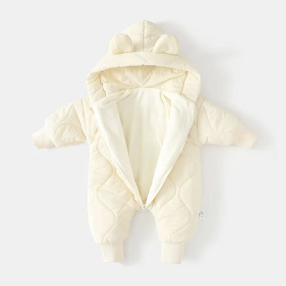 Winter Baby Fur Lining Romper | Warm Toddler Cartoon Bear Jumpsuit | USA