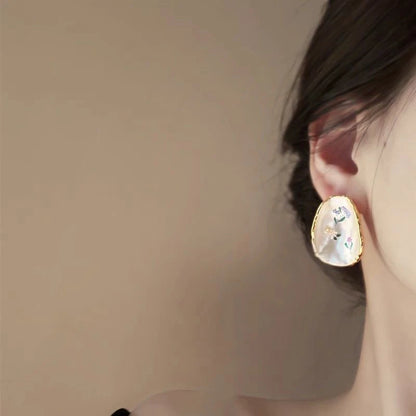 French Oil Painting Flower Earrings - Elegant Shell Vintage Wedding Gift