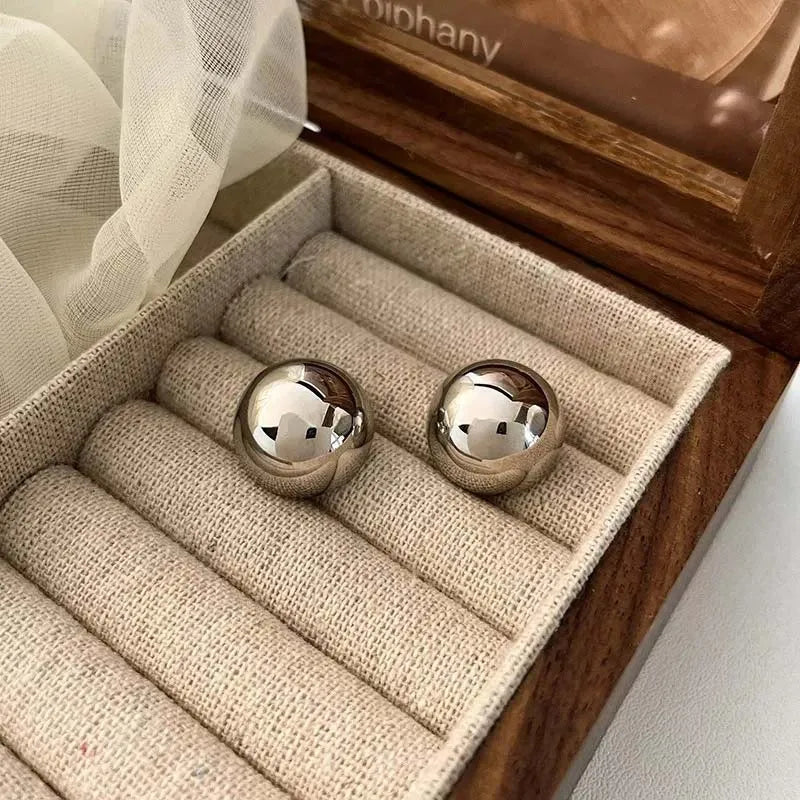 Punk Metal Big Ball Stud Earrings - Semicircle Geometric 2025 Fashion