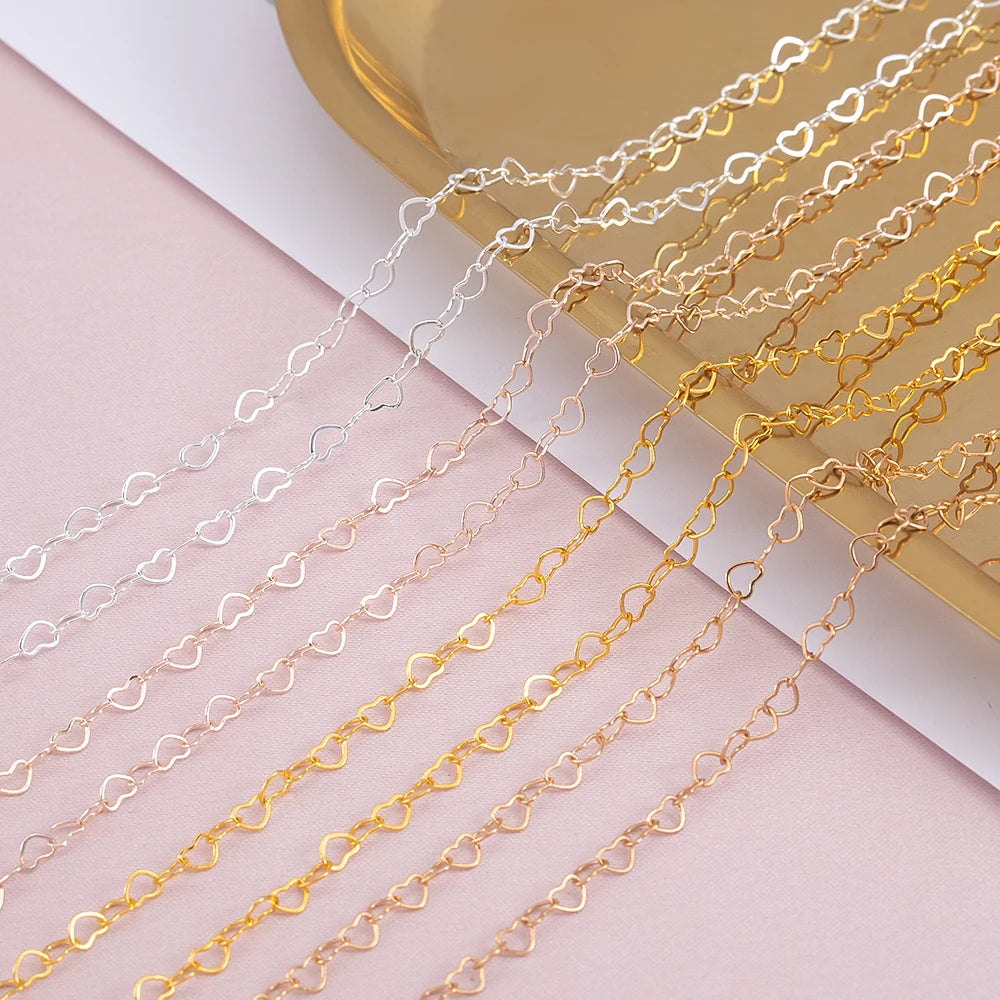 5Meters 1Meter 3mm Necklace Love Heart Chain Silver Gold Copper Link Chains Bracelet for Jewelry Making DIY Components Handmade