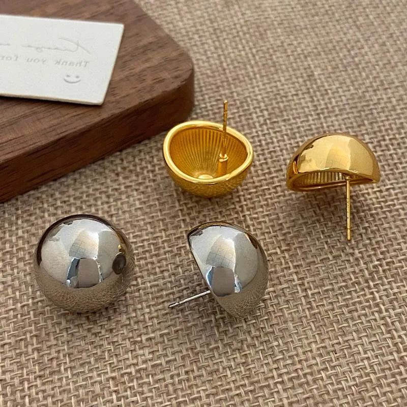 Punk Metal Big Ball Stud Earrings - Semicircle Geometric 2025 Fashion