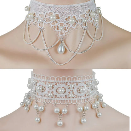 White Pearl Lace Necklace & Earrings Set | Lolita Fashion Accessories