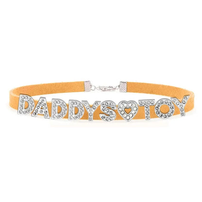 Fashion Rhinestone Letter DADDYS TOY Choker Necklace for Women Girls Korean Leather Collar Custom Personalized Sexy Neck Jewelry