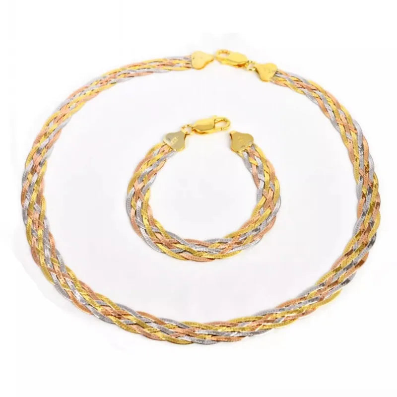S925 Silver Necklace for Women Italian Craftsmanship Tri Color Silver Six Thread Woven Pure Collarbone Chain Fashion Jewelry