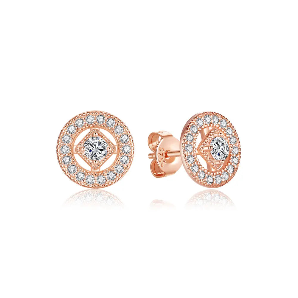 925 Sterling Silver Crystal Earrings - Rose Gold Crown Heart Bee Set
