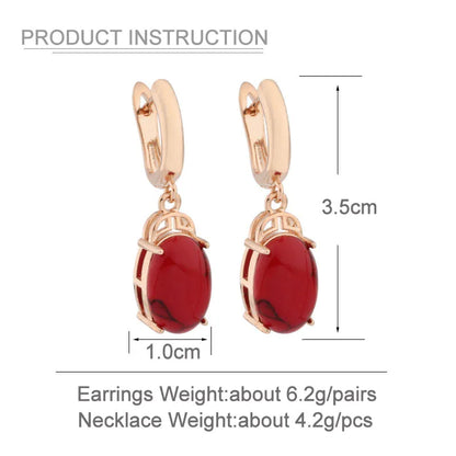 Luxury 585 Rose Gold Color Wedding Jewelry Sets Natural Stone Jewelry Set High Quality Dangle Earring Necklace Sets Gifts