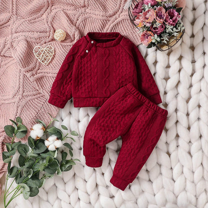 Baby unisex Solid Autumn 2Pcs Casual Outfits Long Sleeve Sweatshirt & Fall Pants For Daily