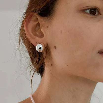 Punk Metal Big Ball Stud Earrings - Semicircle Geometric 2025 Fashion