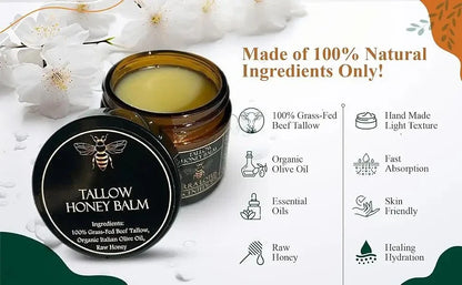 Organic Grass Fed Beef Tallow Balm With Raw Honey Moisturizing Cream For Soft Smooth Skin Handmade All-Natural Moisturizer Skin