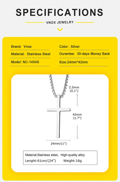 Stainless Steel Cross Necklace | Unisex Silver Pendant | Women Men | USA