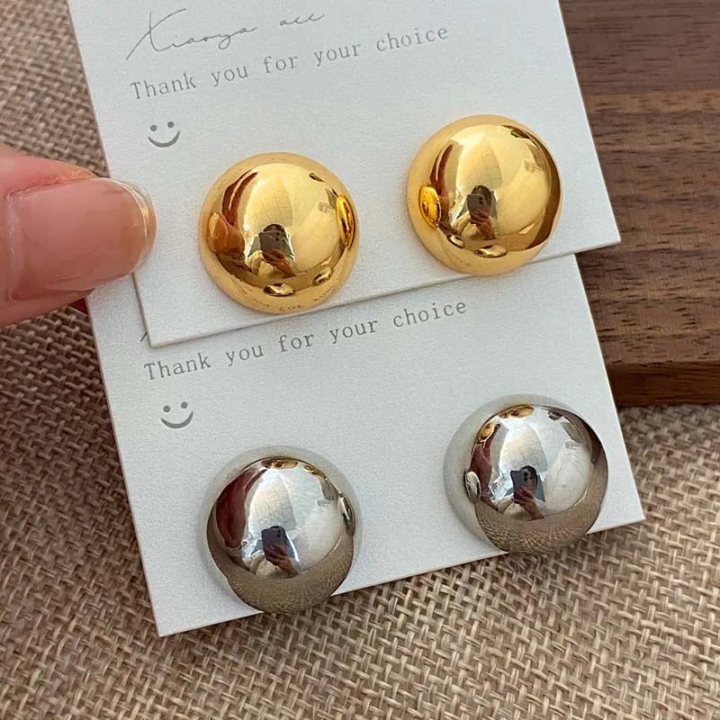 Punk Metal Big Ball Stud Earrings - Semicircle Geometric 2025 Fashion
