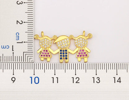 Nidin Gold Plated Family Pendant Necklace | AAA CZ Crystal Kids Jewelry | USA
