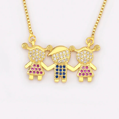 Nidin Gold Plated Family Pendant Necklace | AAA CZ Crystal Kids Jewelry | USA