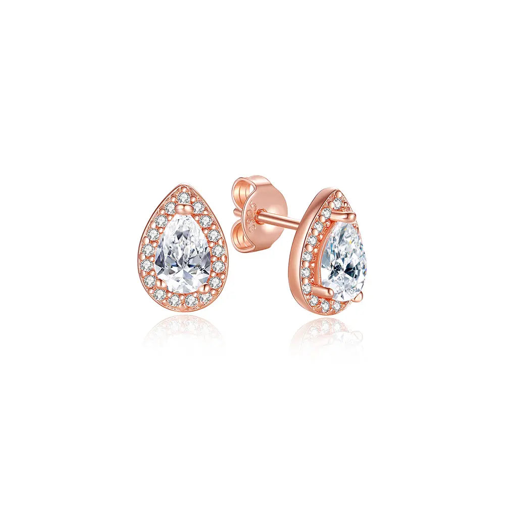 925 Sterling Silver Crystal Earrings - Rose Gold Crown Heart Bee Set