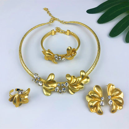 TITI Fashion Jewelry Sets Gold Color Necklace And Earrings For Women 4 Pieces Jewelry Set
