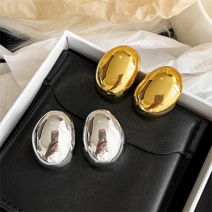 Hollow Oval Stud Earrings - Exquisite Metal Smooth OL Style