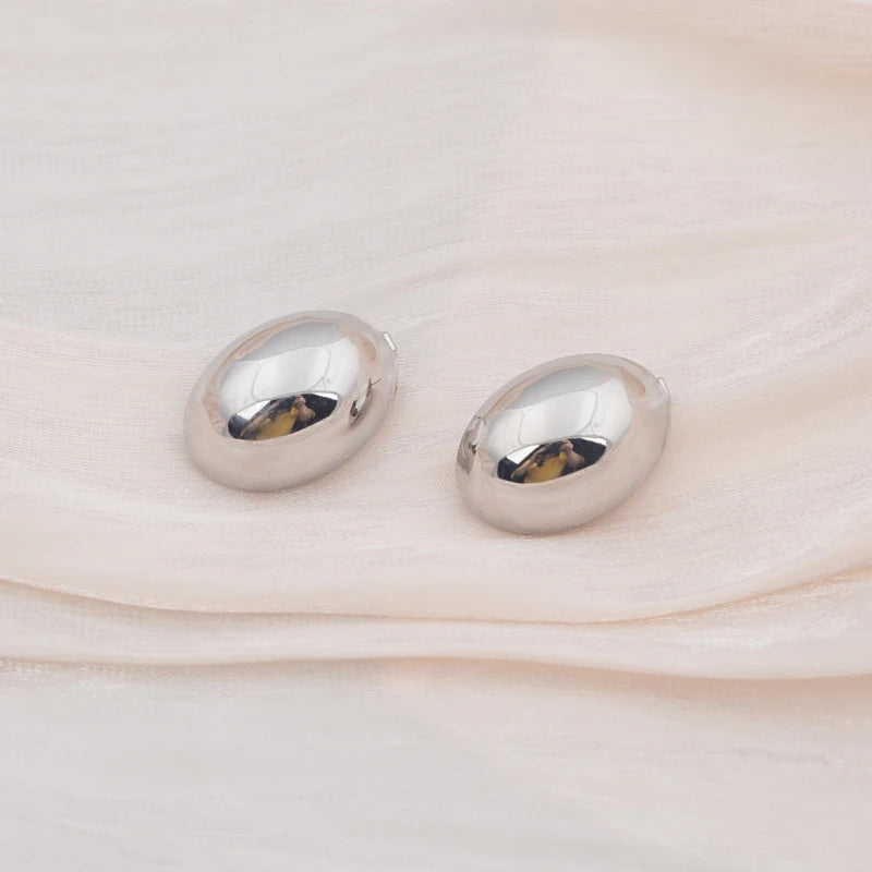 Hollow Oval Stud Earrings - Exquisite Metal Smooth OL Style