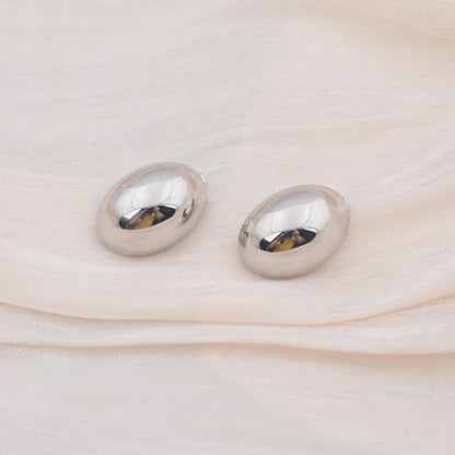 Hollow Oval Stud Earrings - Exquisite Metal Smooth OL Style