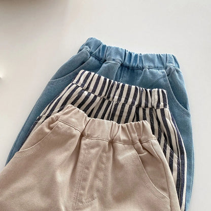 Solid Color Kids Pants - Elastic Waist Casual Trousers (1-6 Years)