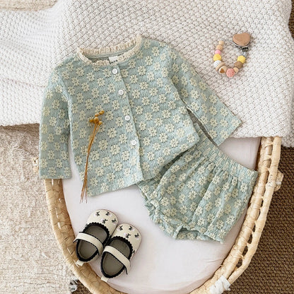 Summer Hot European Style Style Floral Embroidery Baby Onesie Set Breathable Long Sleeve Top + Shorts Baby 2Pcs Set
