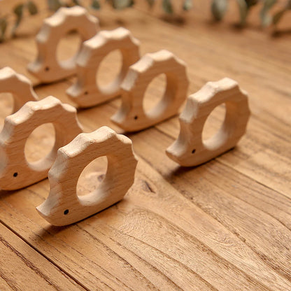 5-Pack Wooden Teether Set | BPA Free Animal Shapes | Hedgehog & Bird | USA