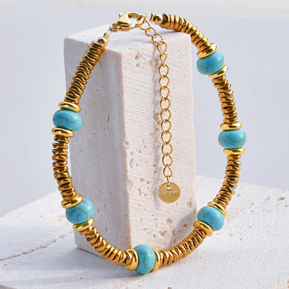 Natural Stone Beaded Bracelet | Colorful Bohemian Gold Chain | Women | USA