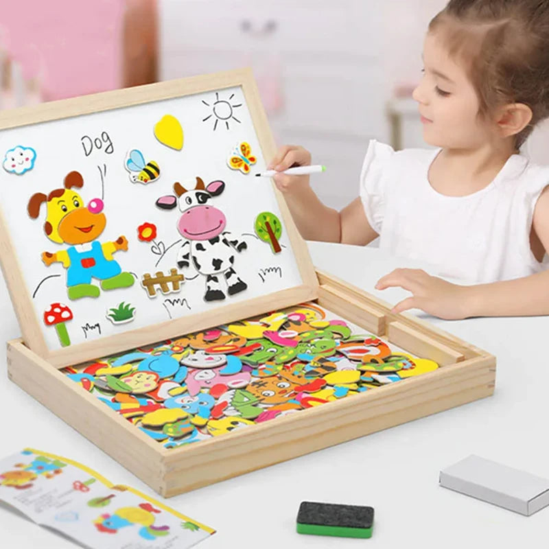 Wooden Magnetic Drawing Board | Animal Puzzle Learning Toy | Kids | USA Australia