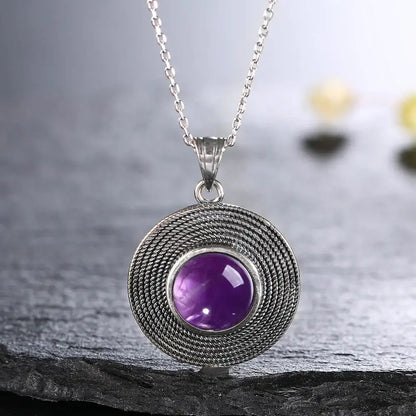 Silver 10MM Amethyst Pendant Necklace | Handmade Gemstone Charm | USA Australia