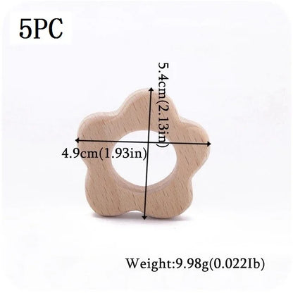 5-Pack Wooden Teether Set | BPA Free Animal Shapes | Hedgehog & Bird | USA