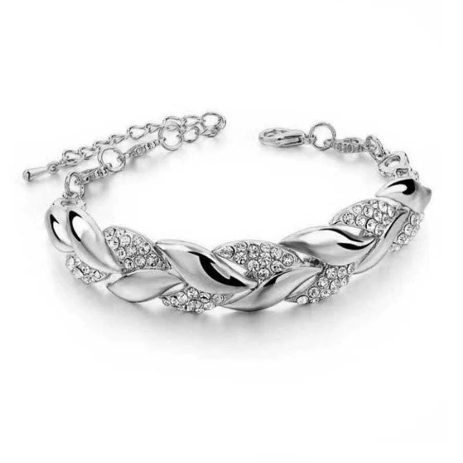 Hip Hop Leaf Bracelet | Gold Crystal Stone Pendant Adjustable Chain | USA