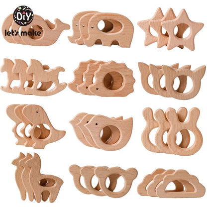 5-Pack Wooden Teether Set | BPA Free Animal Shapes | Hedgehog & Bird | USA