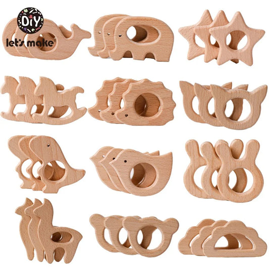 5-Pack Wooden Teether Set | BPA Free Animal Shapes | Hedgehog & Bird | USA