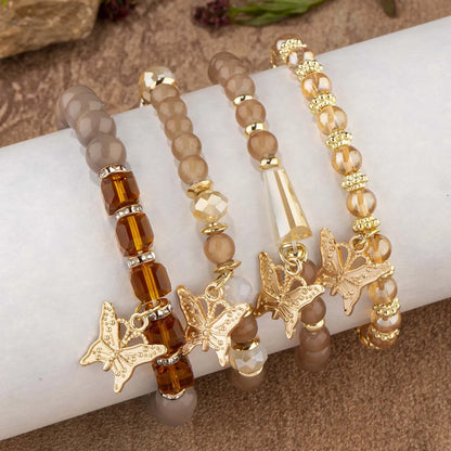 Butterfly Beaded Bracelet Set | 4 Piece Pink Bohemian Stack | USA Australia