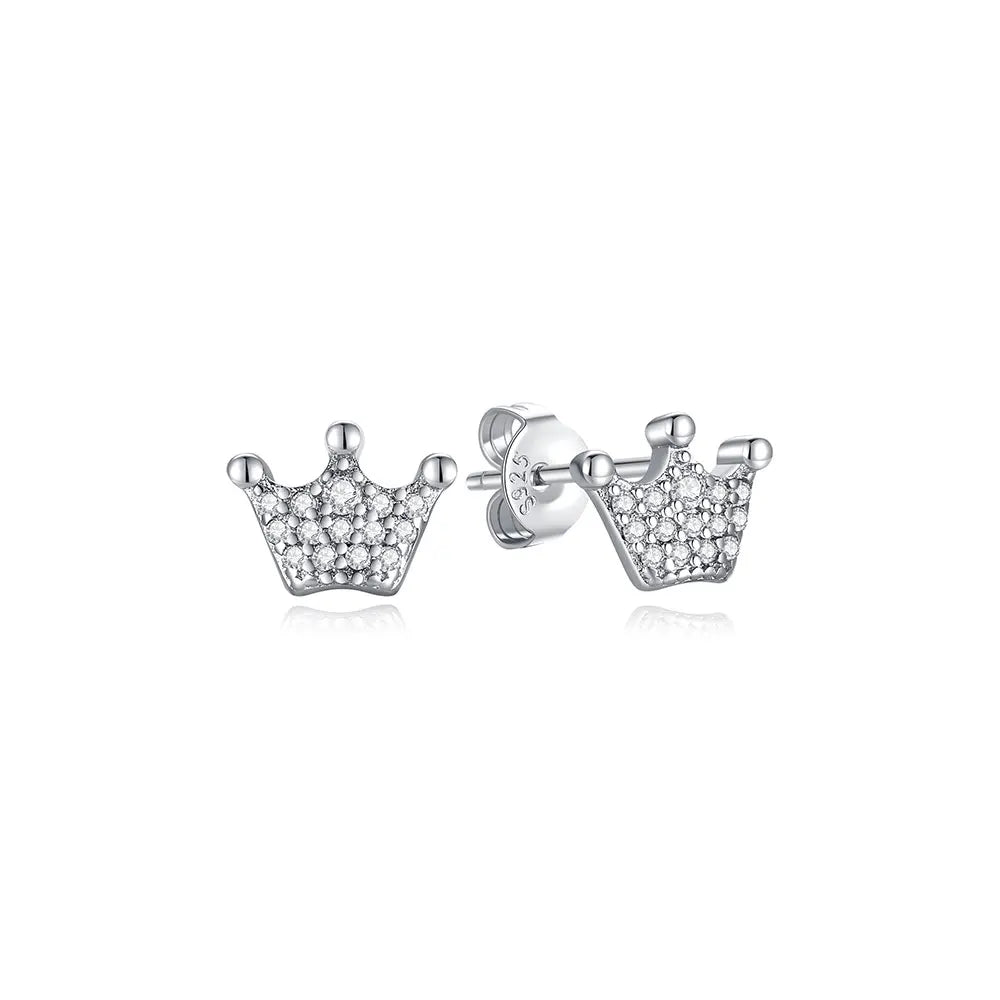 925 Sterling Silver Crystal Earrings - Rose Gold Crown Heart Bee Set