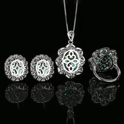 Sparkling Green Tourmaline Pendant Necklace Earrings Ring for Women Gemstone Cocktail Party Fine Jewelry Sets Anniversary Gift
