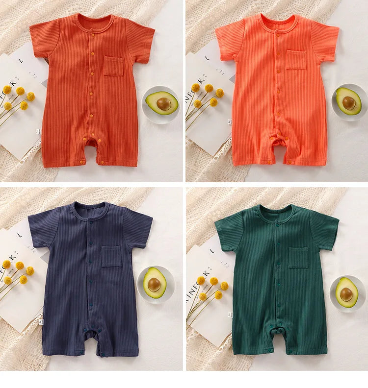 Organic Cotton Baby Romper - Unisex Short Sleeve Summer Bodysuit