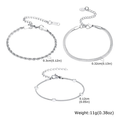 Stainless Steel Link Chain Bracelet | Silver Stackable Layered Set | USA